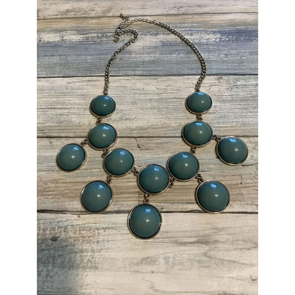 Banana Republic BR Necklace Statement Gold Tone Green Teal‎ 18